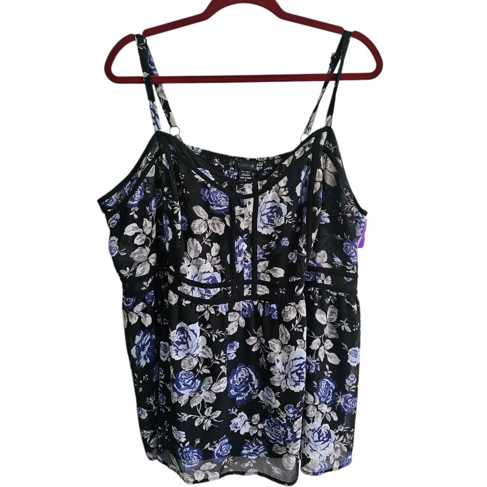 Torrid Blouse Black Floral Spaghetti Strap Whimsigoth Grunge Corset Strappy Tank